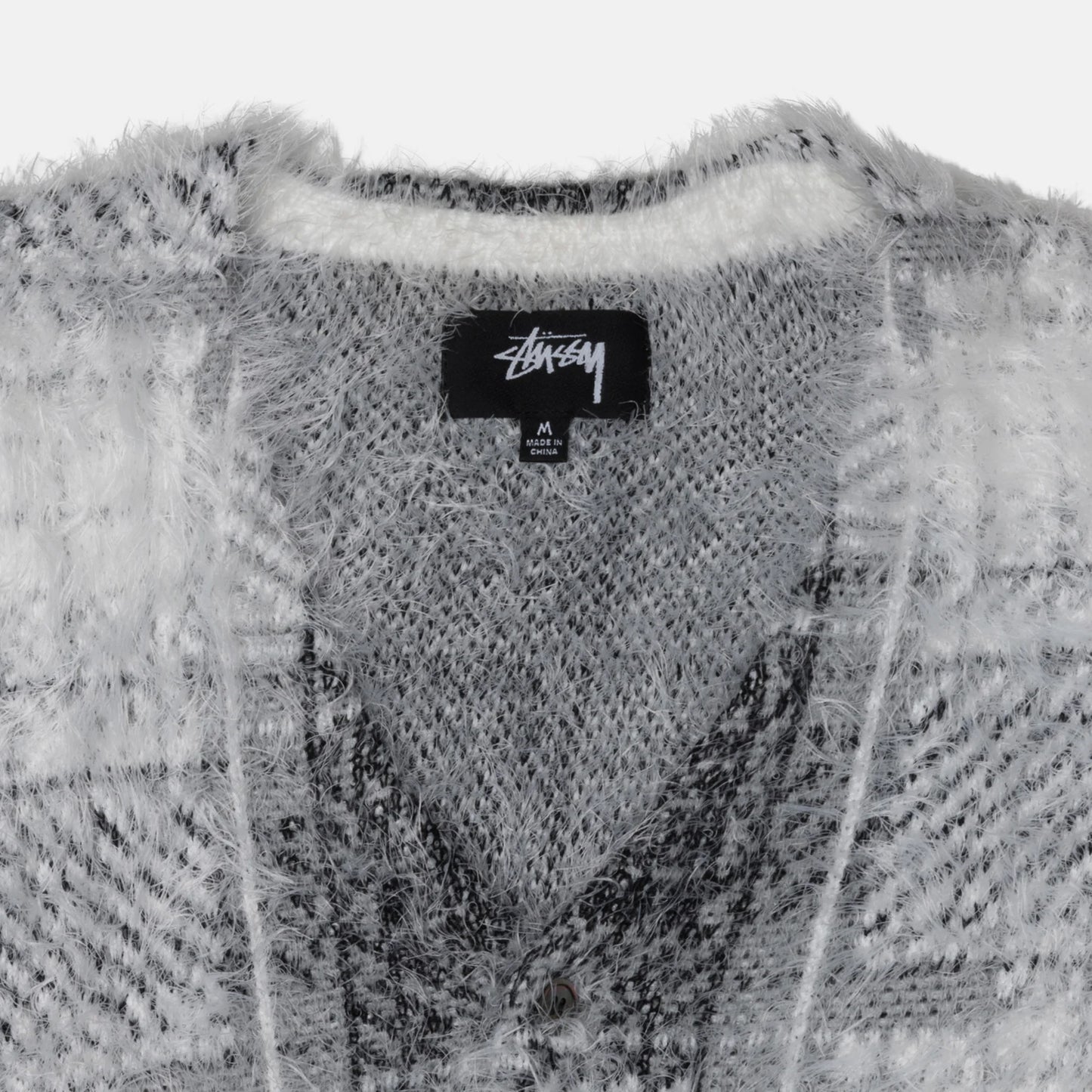 Stussy Hairy Plaid Cardigan - White
