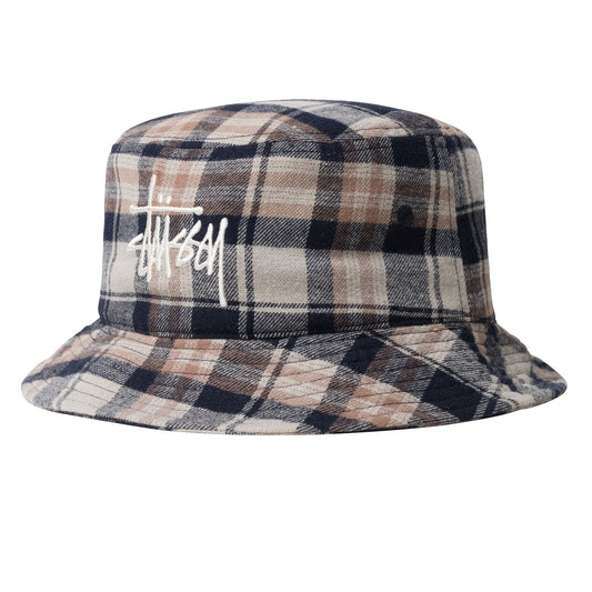 Stussy Earth Plaid Basic Bucket Hat - Navy