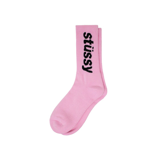 Stussy Helvetica Crew Socks - Pink/Black