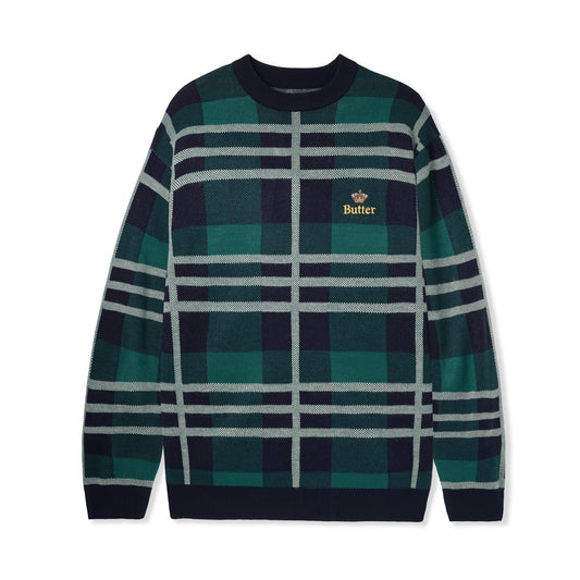 Butter Goods Plaid Knit Sweater - Navy/Forest/White