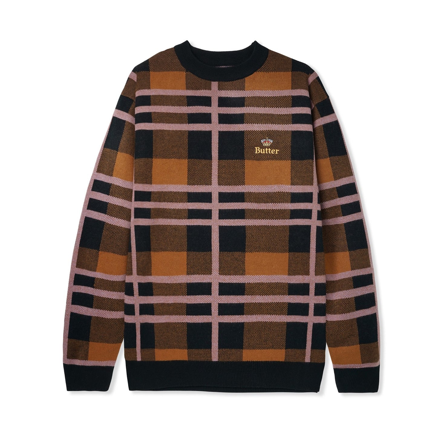 Butter Goods Plaid Knit Sweater - Black/Brown/Purple