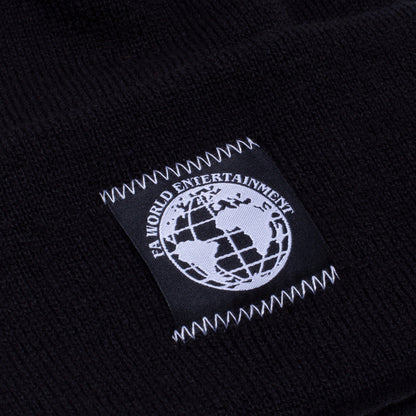 Fucking Awesome World Contrast Stitch Cuff Beanie - Black