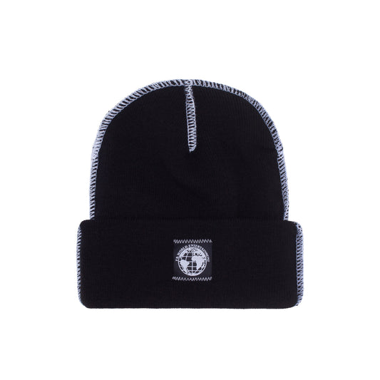 Fucking Awesome World Contrast Stitch Cuff Beanie - Black