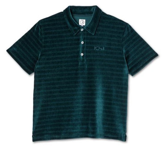 Polar Stripe Velour Polo Shirt - Dark Green