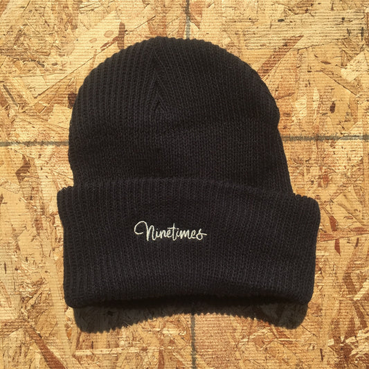 Ninetimes Script Embroidered Beanie - Navy