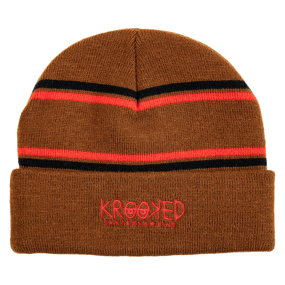 Krooked Eyes Cuff Beanie - Brown/Red/Black