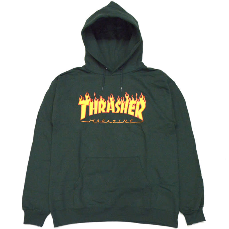 Thrasher Flame Logo Hoodie - Forest