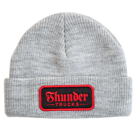 Thunder Script Patch Beanie - Heather/Red/Black