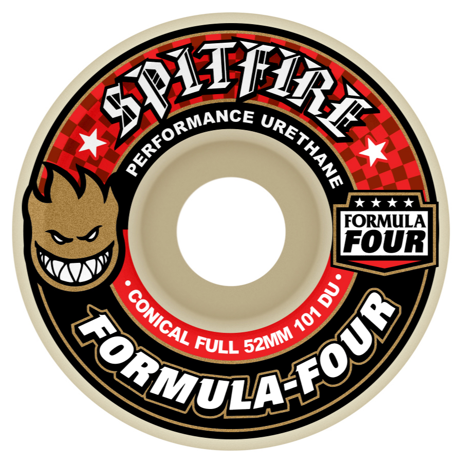 Spitfire Formula Four Conical Full Wheels - 101D 52mm Red Print