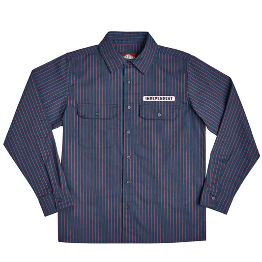 Independent L/S Bar Logo Button-Up Shirt - Navy Stripe