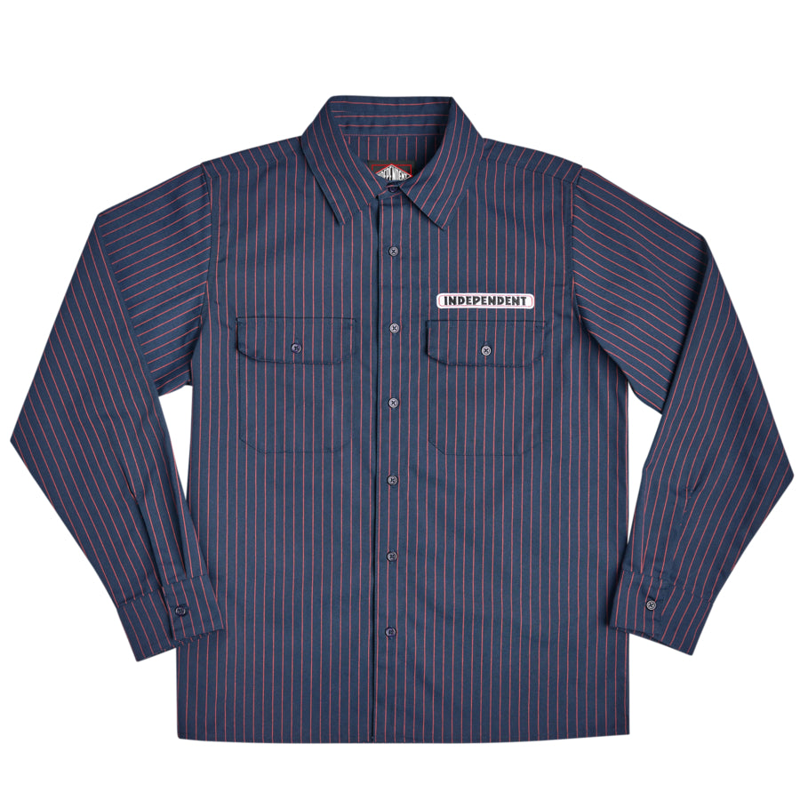 Independent L/S Bar Logo Button-Up Shirt - Navy Stripe