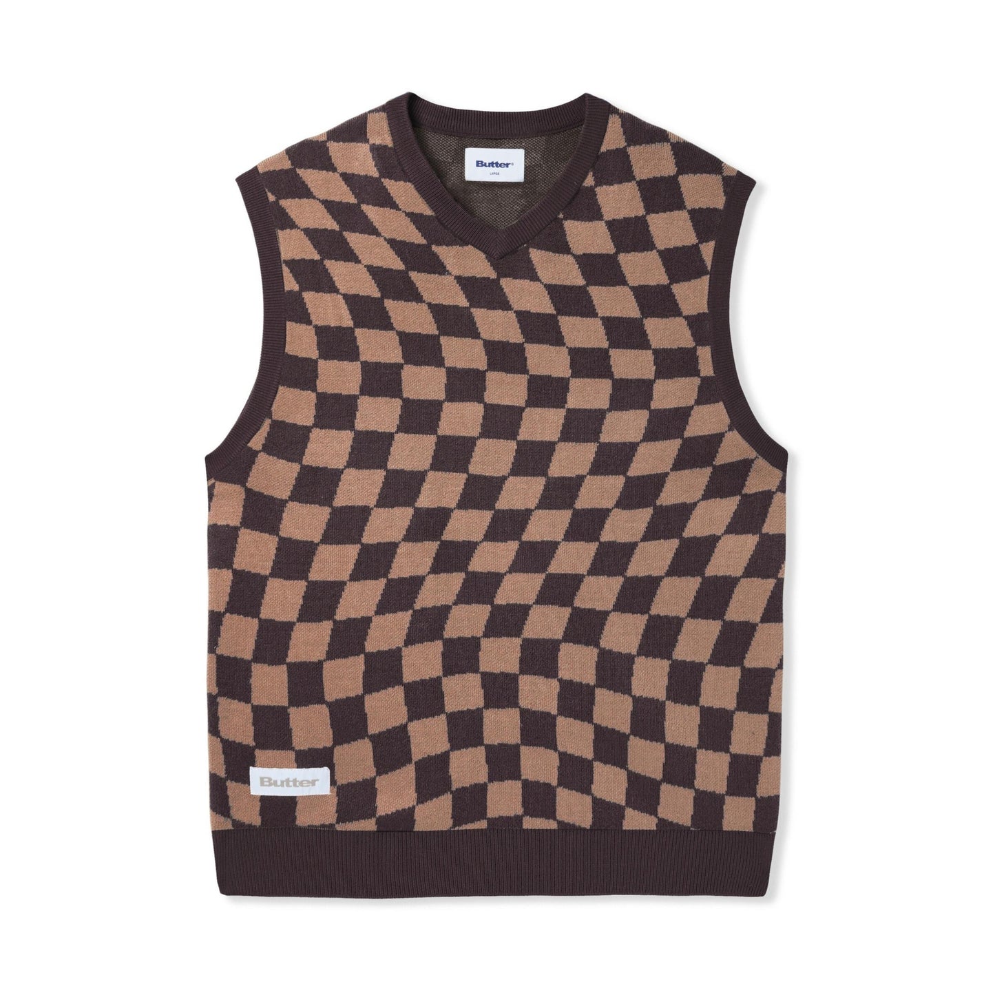 Butter Goods Checker Knit Vest - Chestnut / Oak