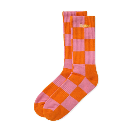 Butter Goods Checkered Socks - Orange / Peach