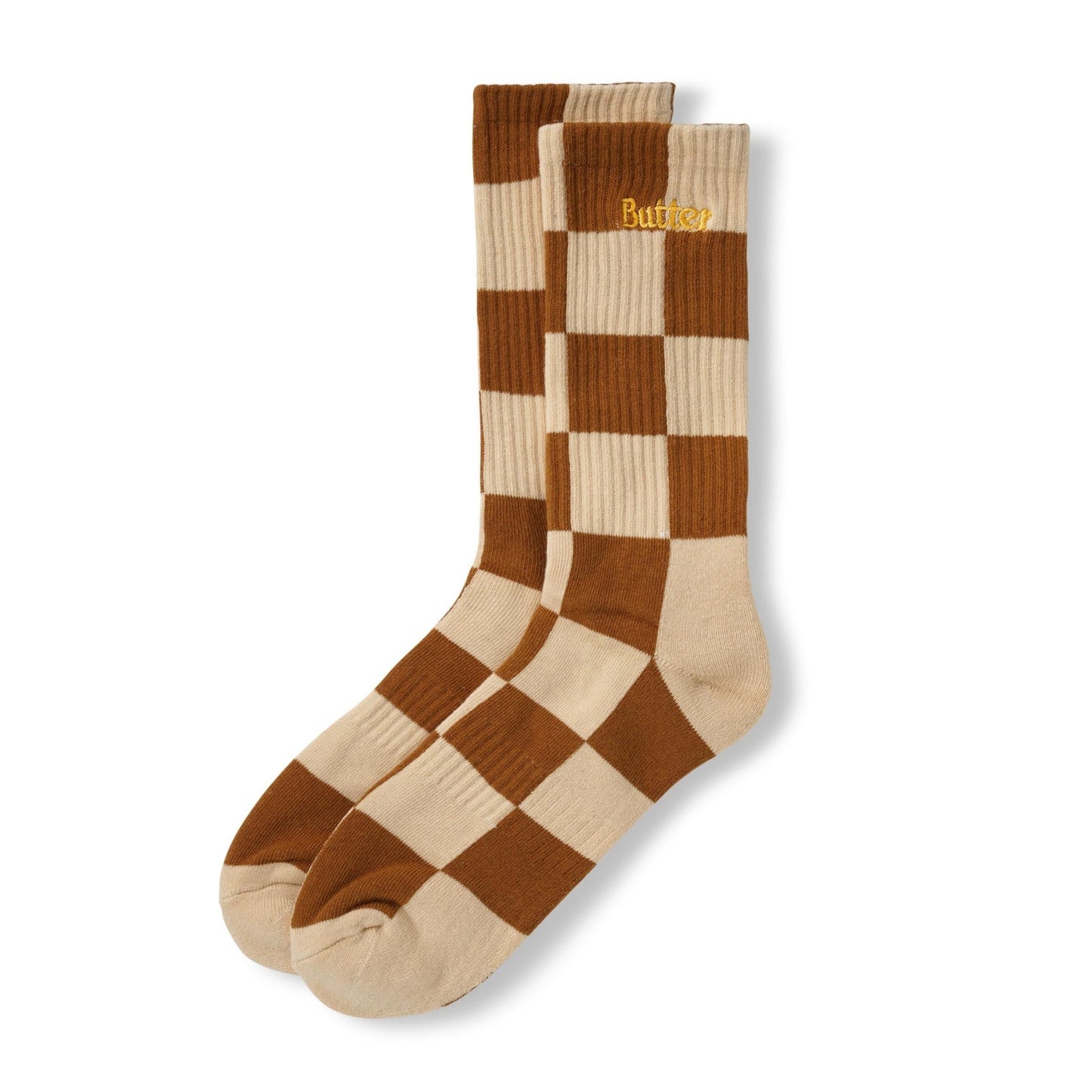 Butter Goods Checkered Socks - Cream / Brown