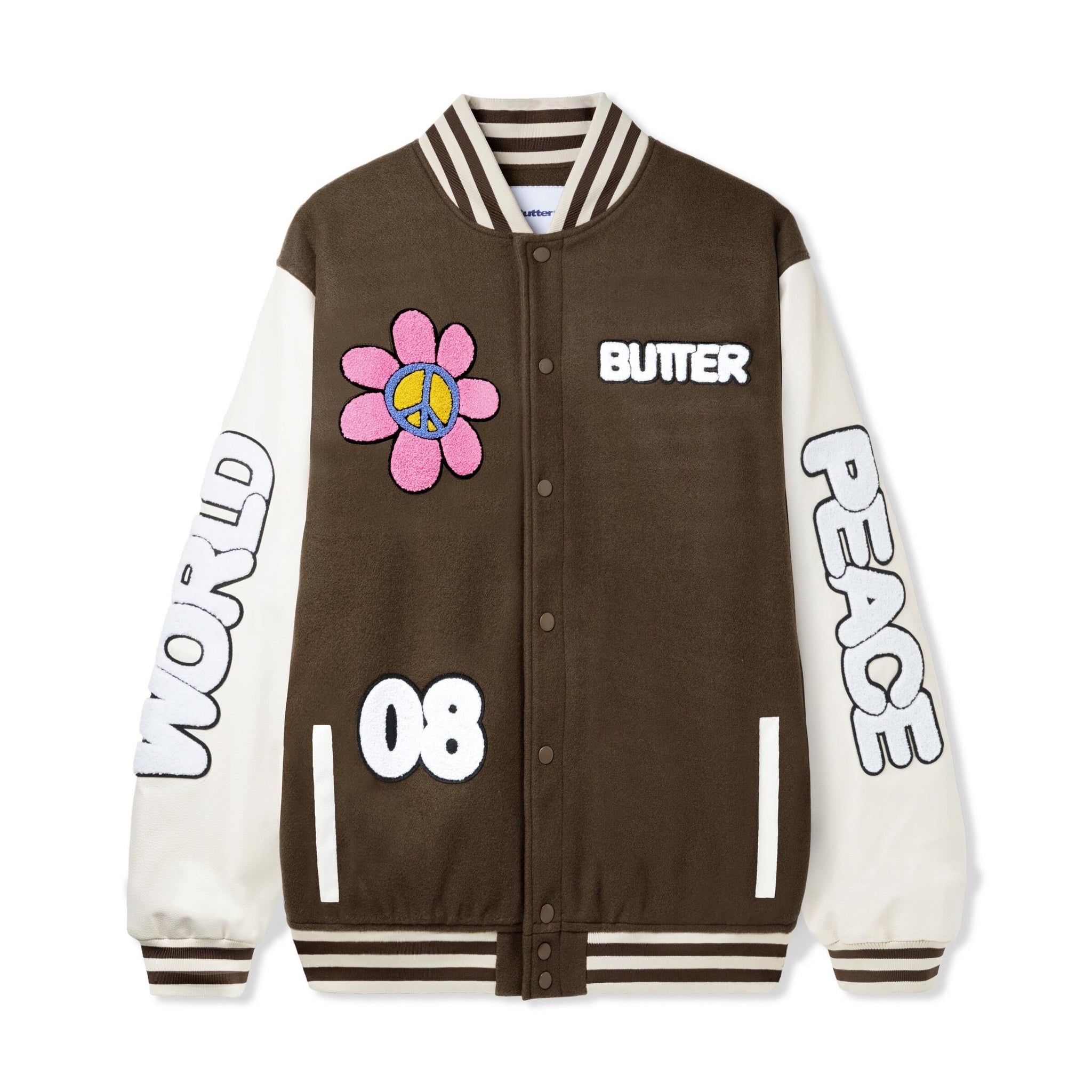 Butter Goods World Peace Varsity Jacket - Brown – Ninetimes Skateshop