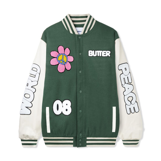 Butter Goods World Peace Varsity Jacket - Forest Green