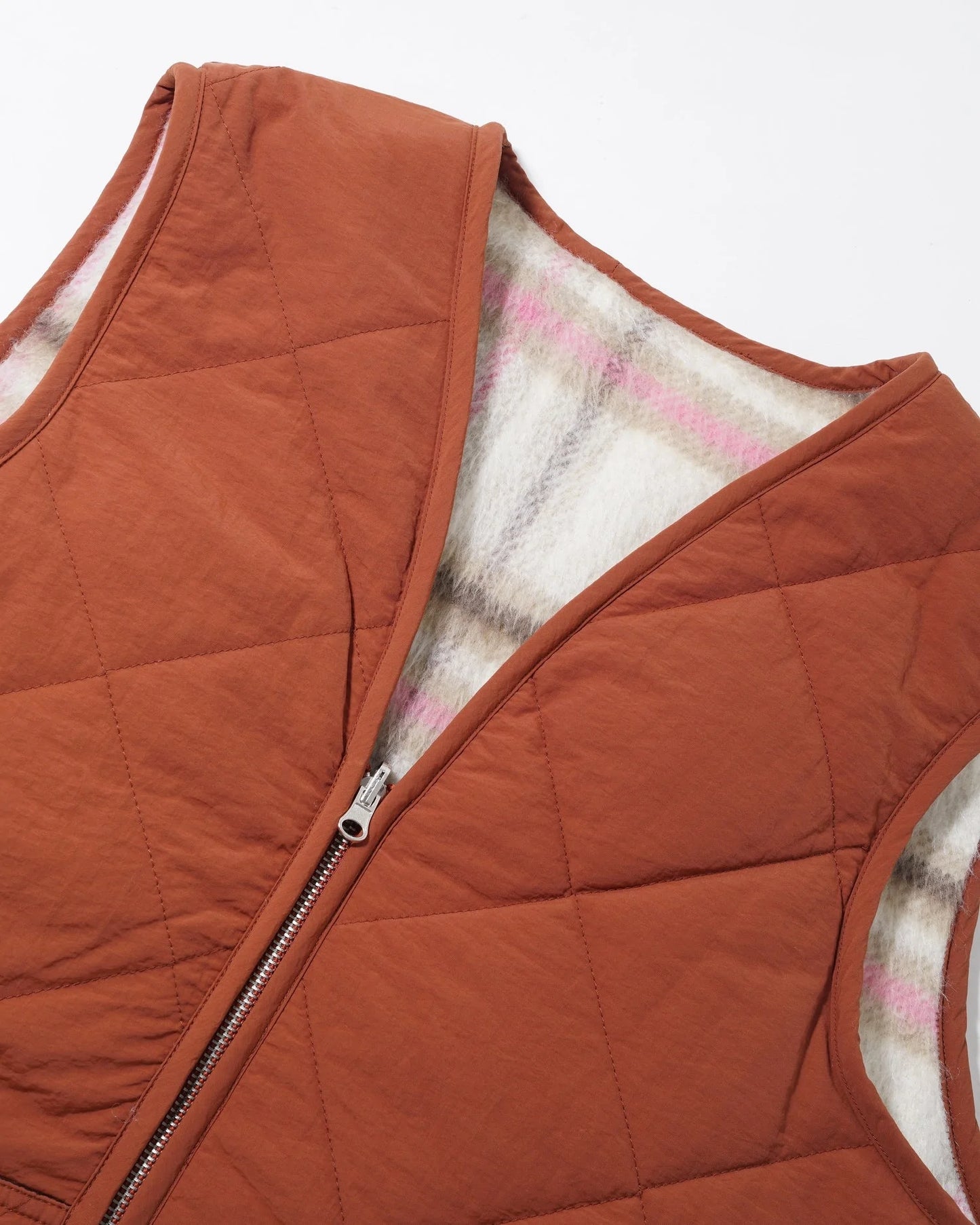 Butter Goods Reversible Hairy Plaid Vest - Brown/Pink