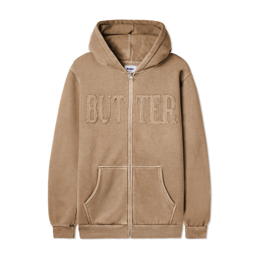 Butter Goods Fabric Applique Zip Pullover Hoodie - Washed Brown