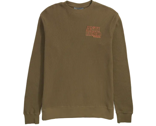 Antihero Lil Black Hero Outline Custom Thermal Waffle Knit Crew - Brown/Orange