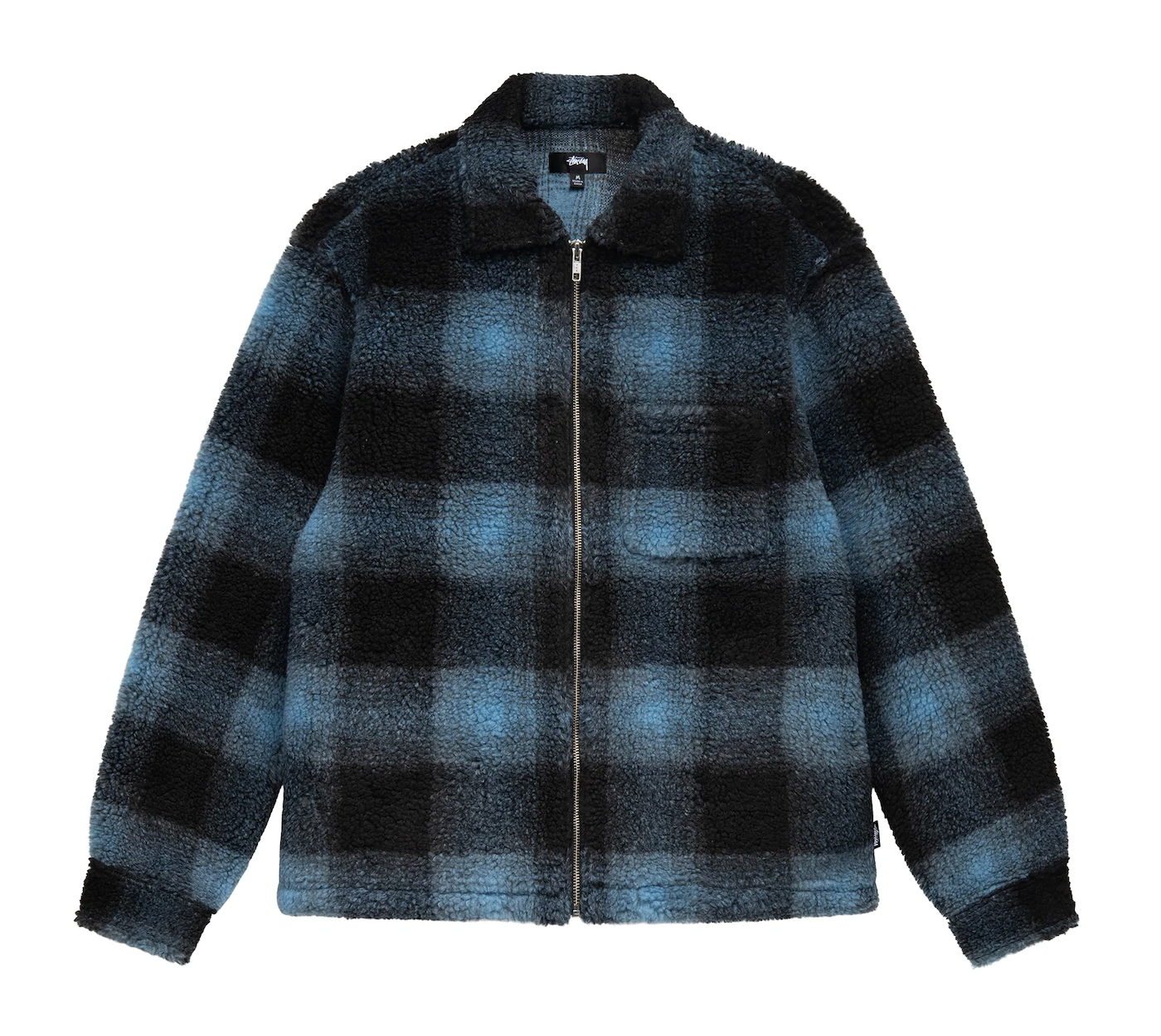 Stussy Shadow Plaid Sherpa Zip Shirt - Blue