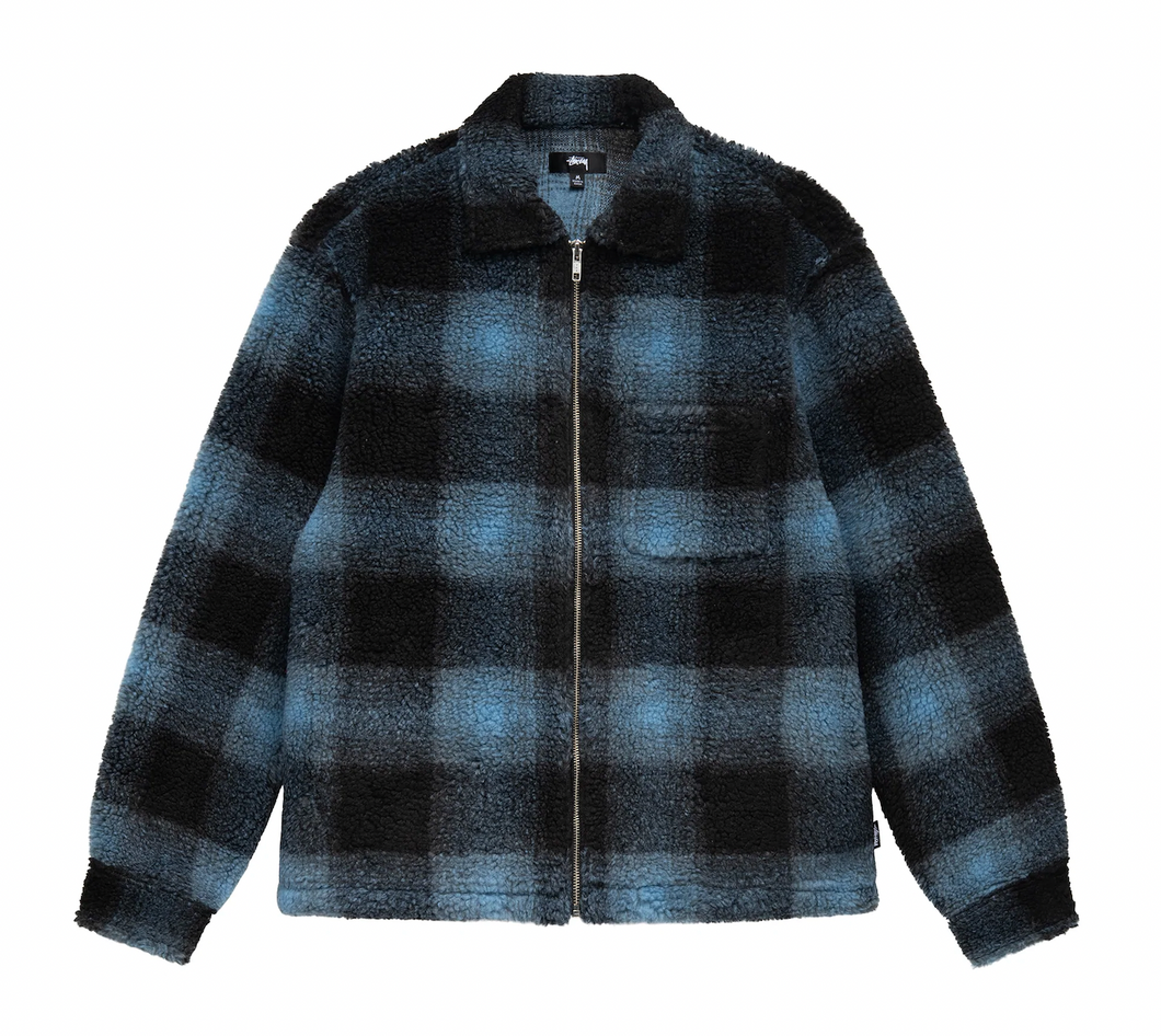 Stussy Shadow Plaid Sherpa Zip Shirt - Blue – Ninetimes Skateshop