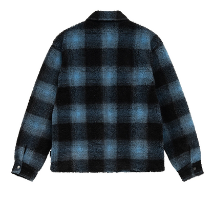 Stussy Shadow Plaid Sherpa Zip Shirt - Blue