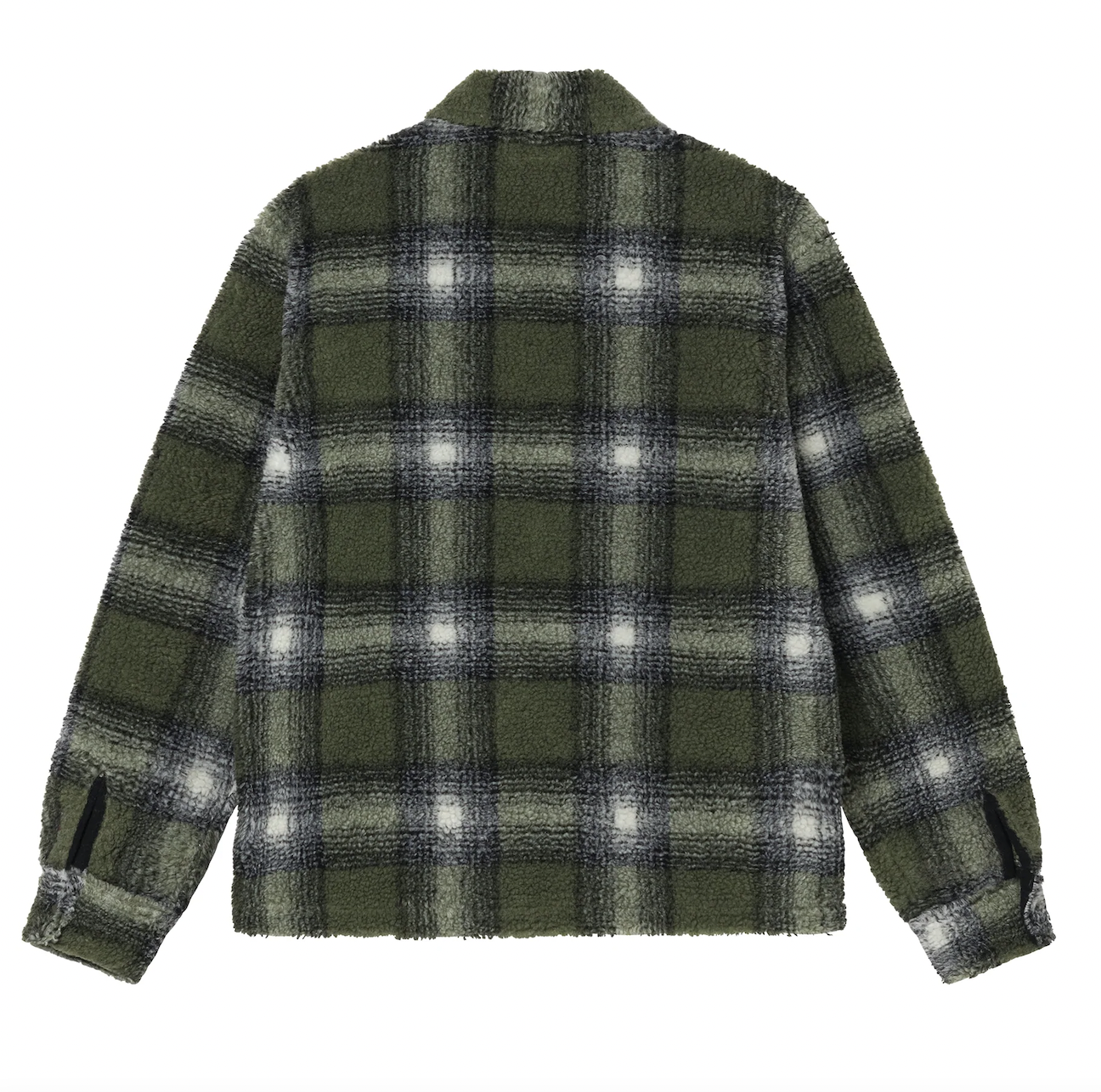 Stussy Shadow Plaid Sherpa Zip Shirt - Olive