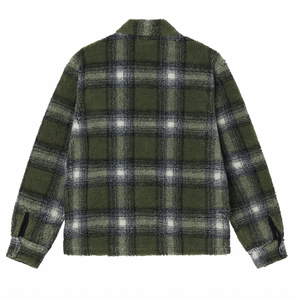 Stussy Shadow Plaid Sherpa Zip Shirt - Olive – Ninetimes Skateshop