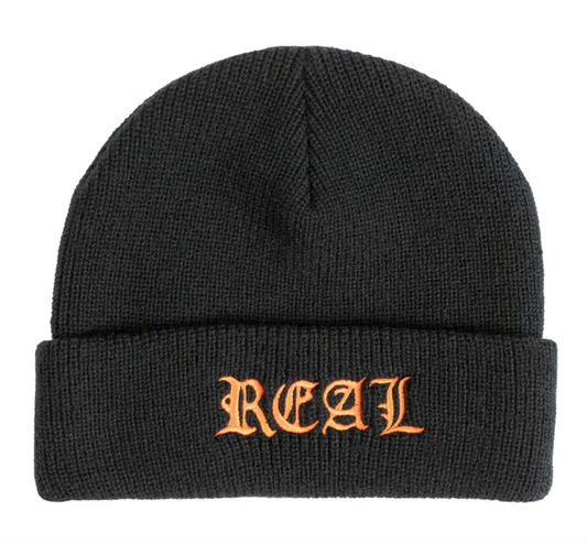 Real Script Cuff Beanie - Black/Orange