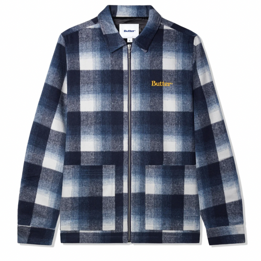 Butter Goods Plaid Zip Thru Overshirt - Navy