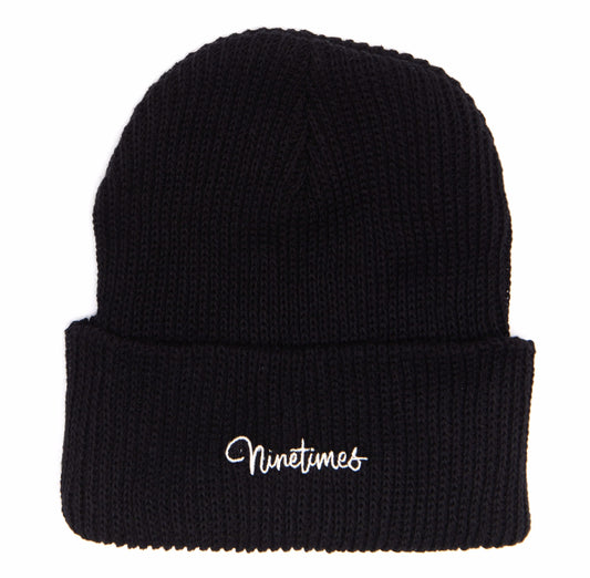 Ninetimes Script Embroidered Beanie - Black
