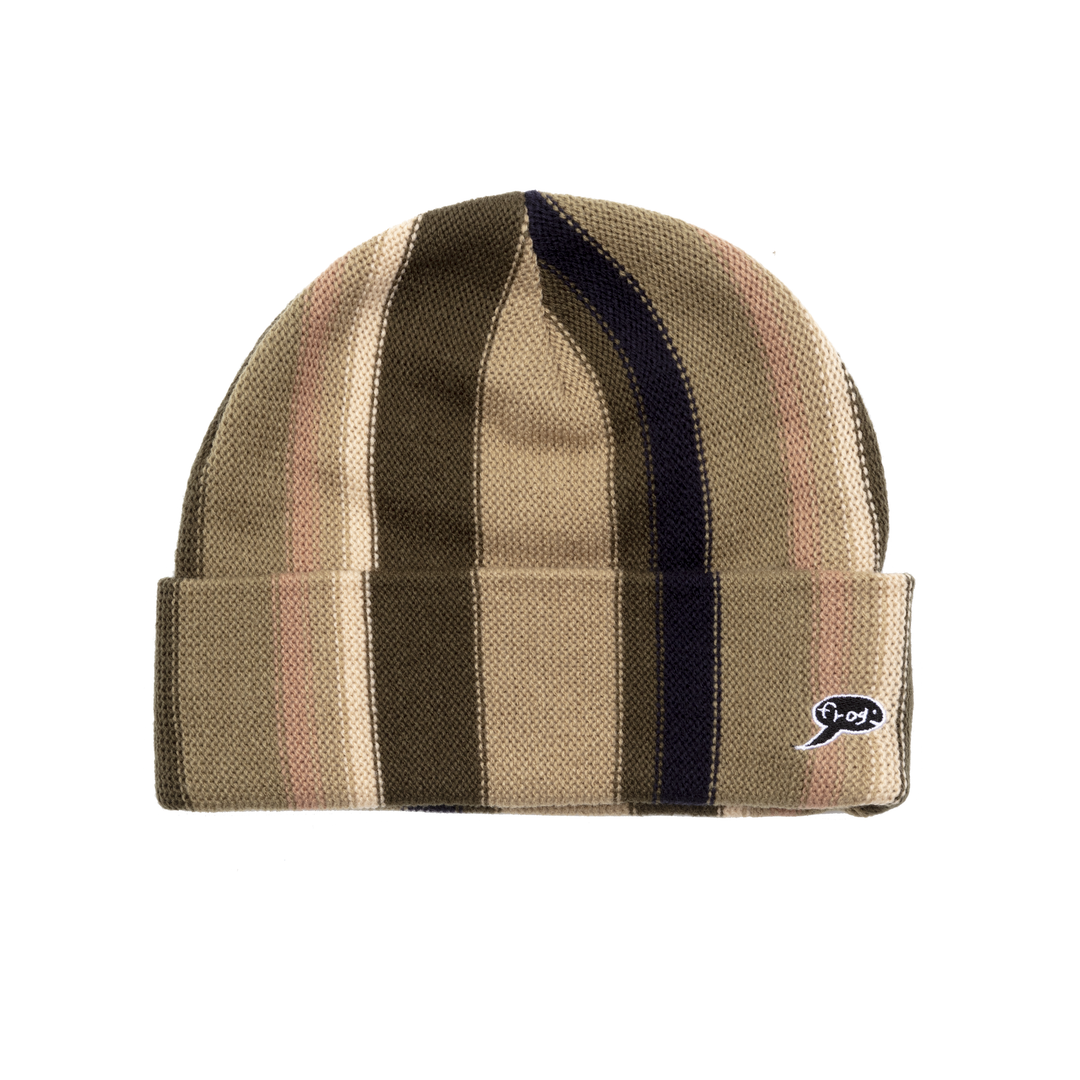Frog Vertical Stripe Beanie - Sage/Brown