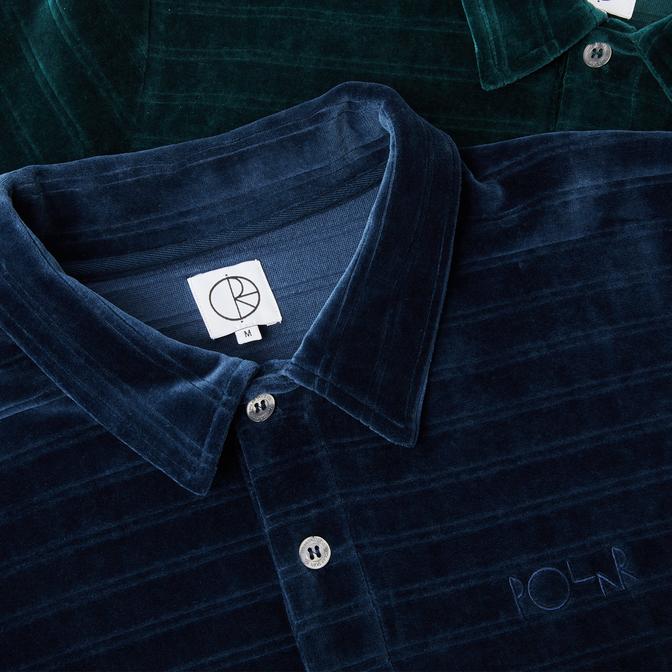 Polar Stripe Velour Polo Shirt - Dark Green
