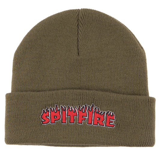 Spitfire Flash Fire Cuff Beanie - Olive/Red