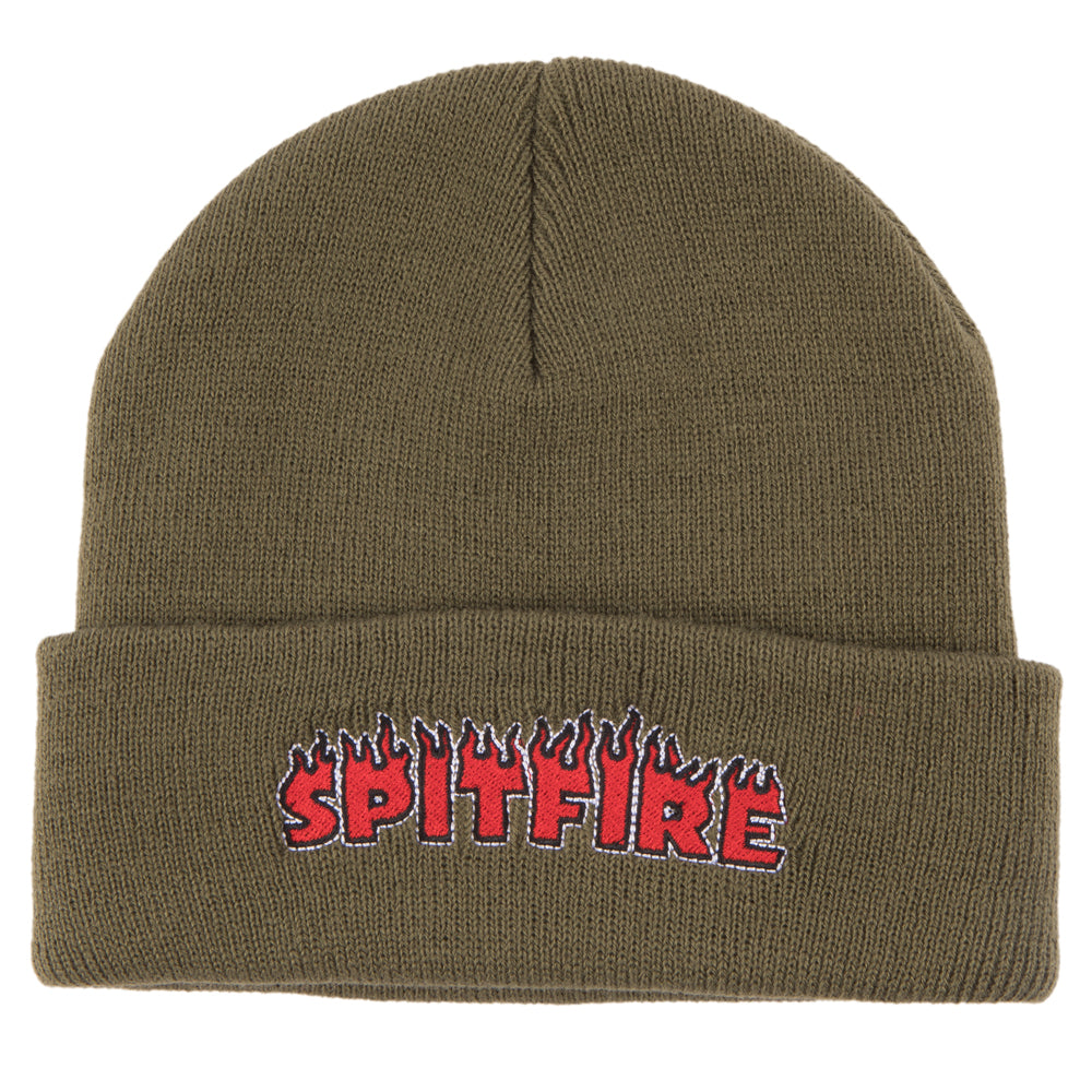 Spitfire Flash Fire Cuff Beanie - Olive/Red