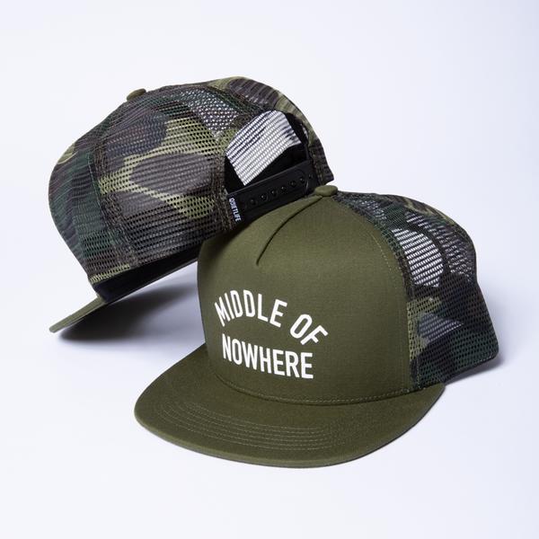 The Quiet Life Middle Of Nowhere Trucker Hat - Olive/Camo