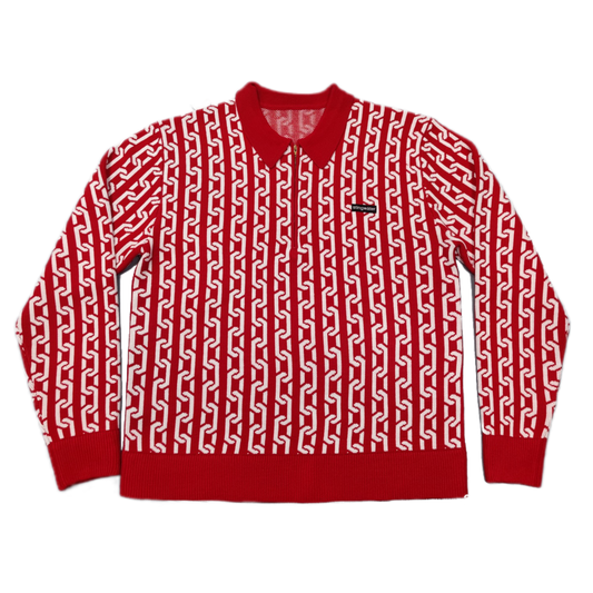 Stingwater Jacquard Chain Collared Half-Zip Sweater - Red