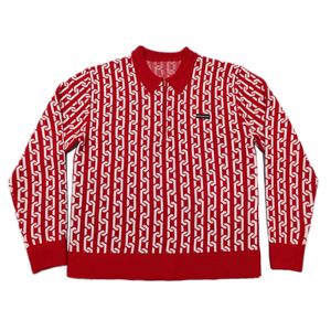 Stingwater Jacquard Chain Collared Half-Zip Sweater - Red