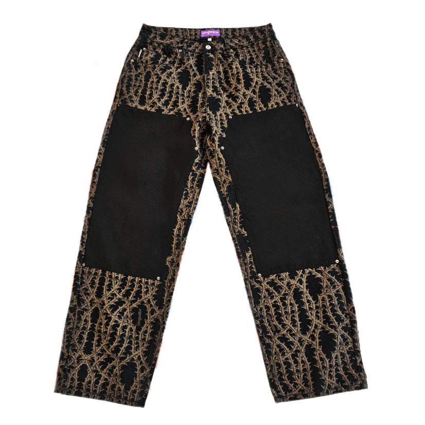 Stingwater Vegan Suede Double Knee Canvas Pants - Black Thorn
