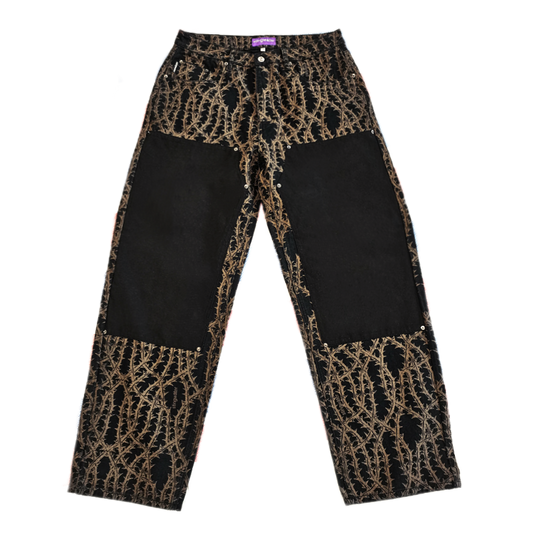 Stingwater Vegan Suede Double Knee Canvas Pants - Black Thorn
