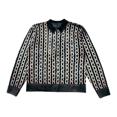 Stingwater Jacquard Chain Collared Half-Zip Sweater - Black