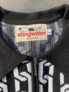 Stingwater Jacquard Chain Collared Half-Zip Sweater - Black
