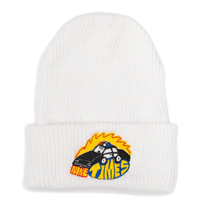 Ninetimes Embroidered Fast Car Beanie - White