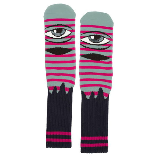 Toy Machine Sect Eye Stripe Socks - Sage/Pink